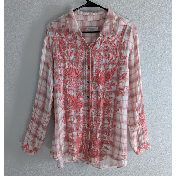 Johnny Was Orla Oversized Cotton Tunic Women's Size Small Pink Embroidered Top - Picture 2 of 8